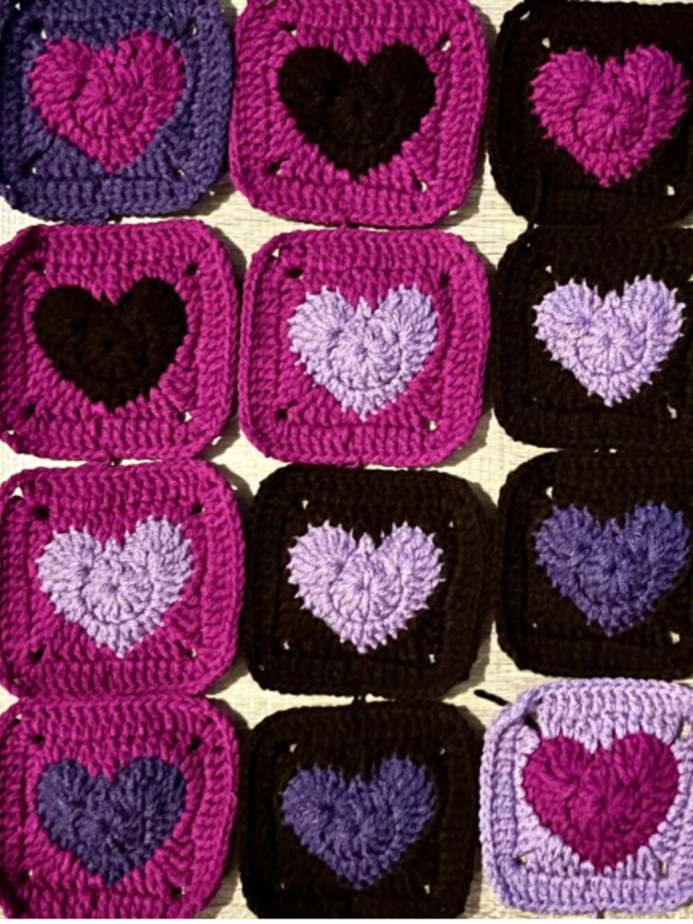 Lot of 20 5” Lavender Meadow Crochet HEART GRANNY SQUARES Afghan DIY Throw
